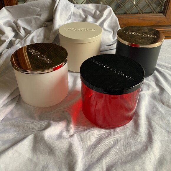 CANDLE JARS - 4 Empty Bath & Body Works White Barn 3 Wick w/ lids clean DIY jars - Picture 1 of 5